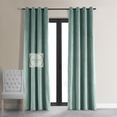 2 Pieces Plain Dyed Velvet Eyelet Curtains - Duck Egg